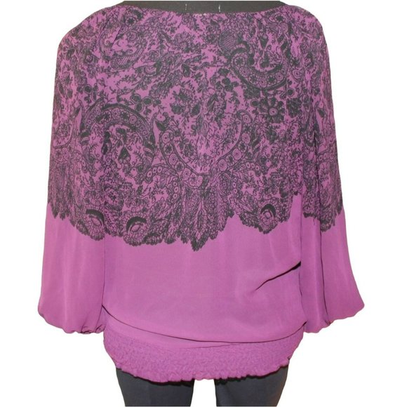 Purple Black Semi Sheer Shirt Women's Medium Blouse Blouson Career - Picture 4 of 8